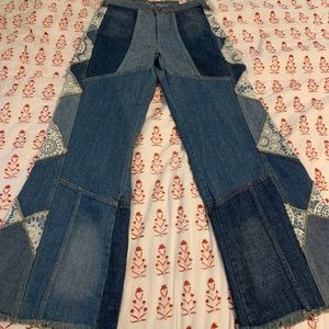 Free people lace bell bottom jeans